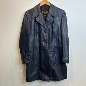 Mr & Mrs Vintage Leather Trench Coat Navy Blue 1970’s